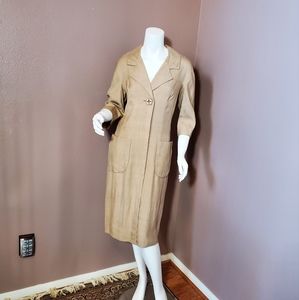 Vtg ADELE SIMPSON golden beige sheath dress size S